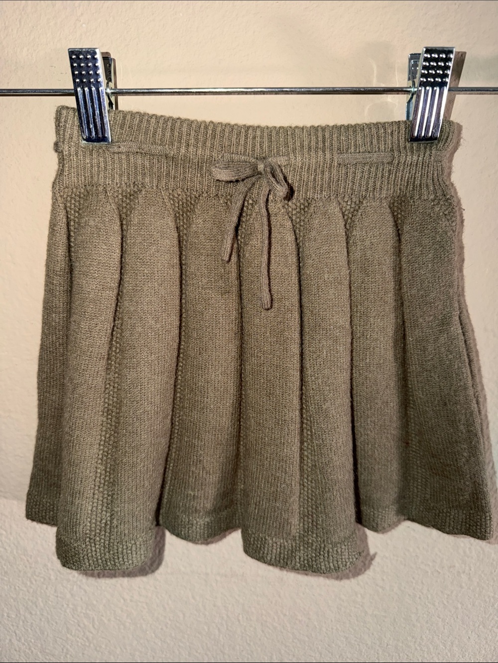 Zara Girls Knit Pleated Skirt Olive Green
